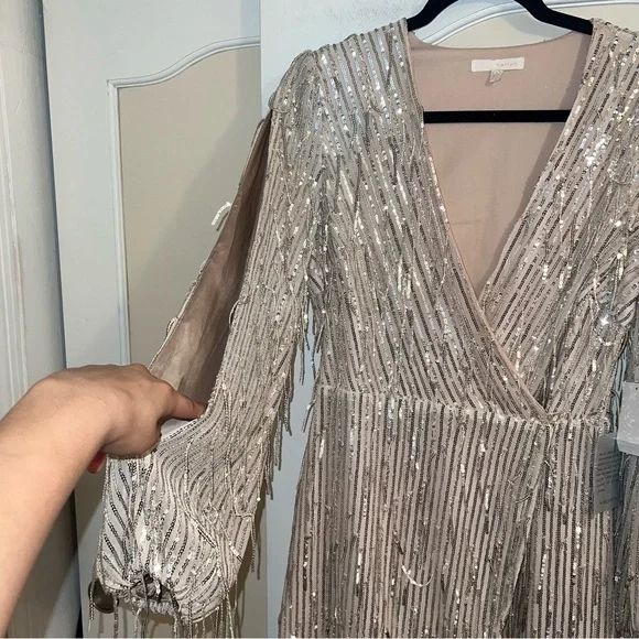 NwT Harlyn Silver Sequin Fringe Dress (Missing Belt) - Picture 3 of 13